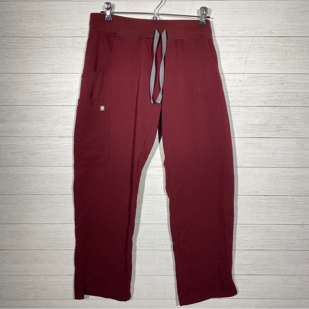 Figs Technical Comfort Kade scrub pant wideleg 8 pocket burgundy women’s large